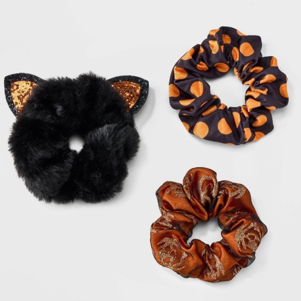 Halloween Faux Fur Cat Ears Hair Scrunchies Set